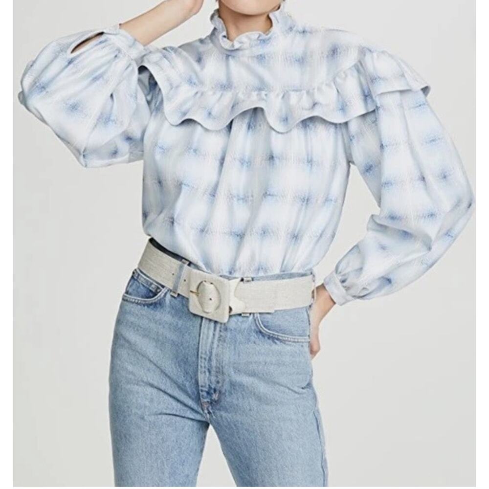 Julie Fagerholt Heartmade Tasky Blouse Women 36 Blue Stripe Excellent Ruffle